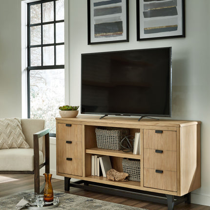 Freslowe - Light Brown / Black - LG TV Stand W/Fireplace Option Signature Design by Ashley® 