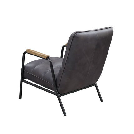 Nignu - Accent Chair - Gray Top Grain Leather & Matt Iron Finish ACME 