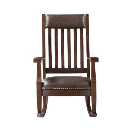 Raina - Rocking Chair - Brown PU & Walnut Finish ACME 