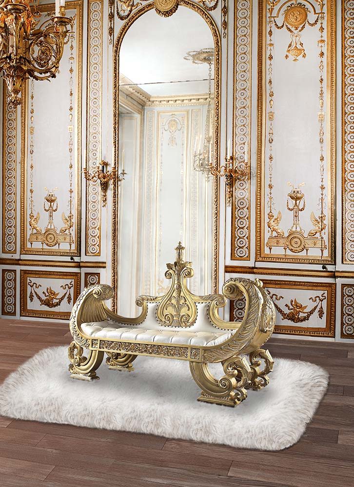 Bernadette - Bench - White PU & Gold Finish ACME 