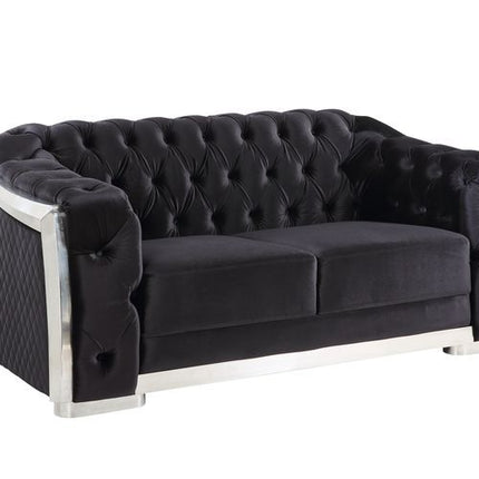 Pyroden - Loveseat - Black Velvet & Chrome Finish ACME 