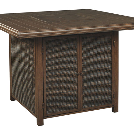 Paradise - Medium Brown - Square Bar Table W/Fire Pit Ashley Furniture 