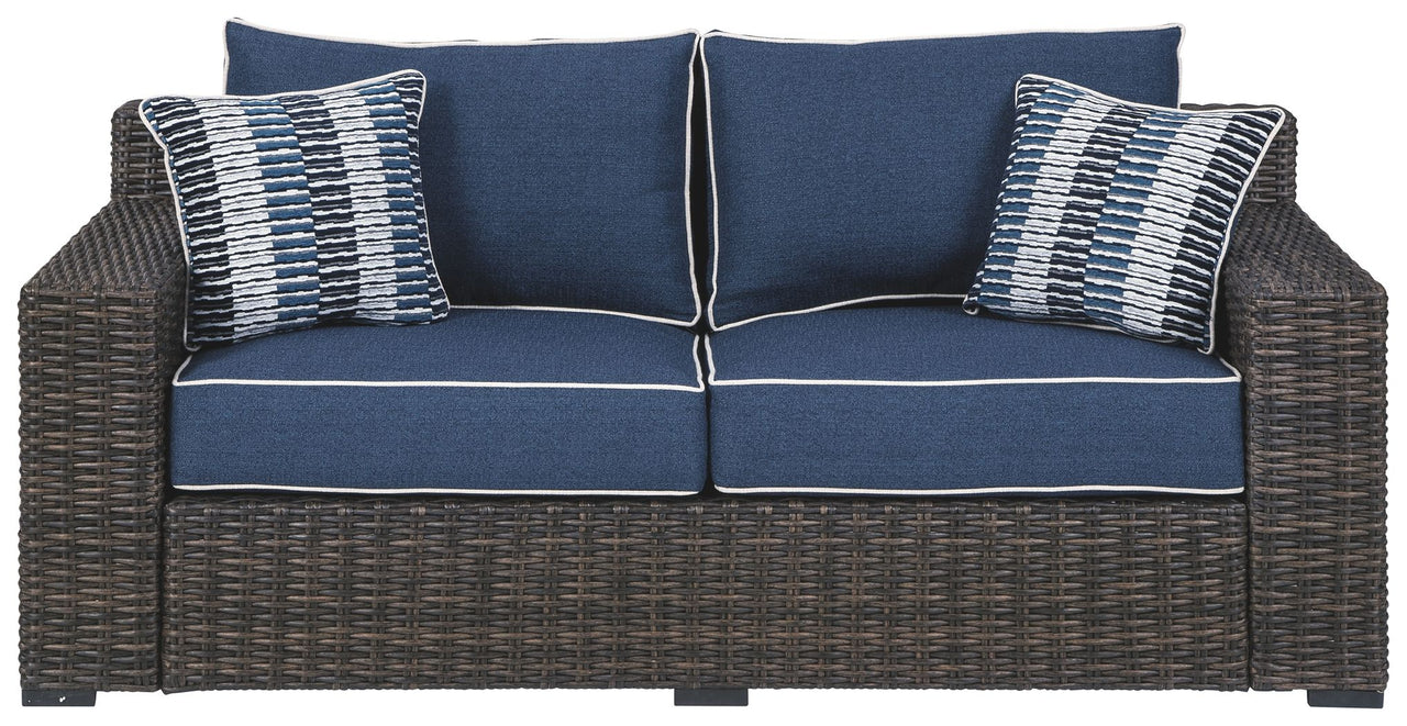 Grasson - Brown / Blue - Loveseat W/Cushion - Tony's Home Furnishings