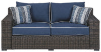 Thumbnail for Grasson - Brown / Blue - Loveseat W/Cushion - Tony's Home Furnishings