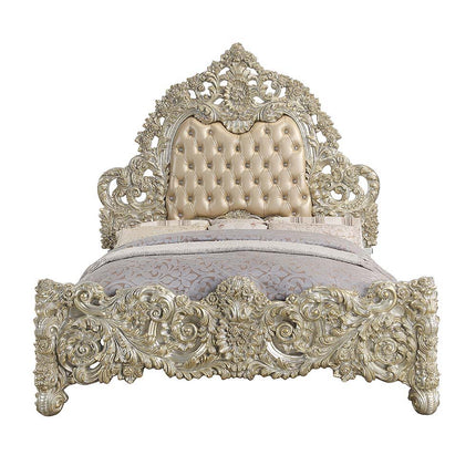 Sorina - Eastern King Bed - PU & Antique Gold Finish ACME 