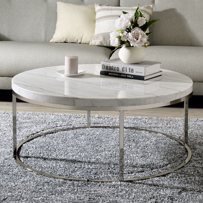 Zaidee - Coffee Table With Marble - Nickel - Tony's Home Furnishings