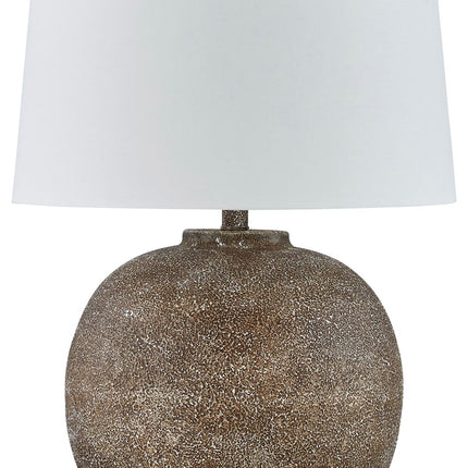 Neavesboro - Antique Brown / White - Metal Table Lamp - Tony's Home Furnishings