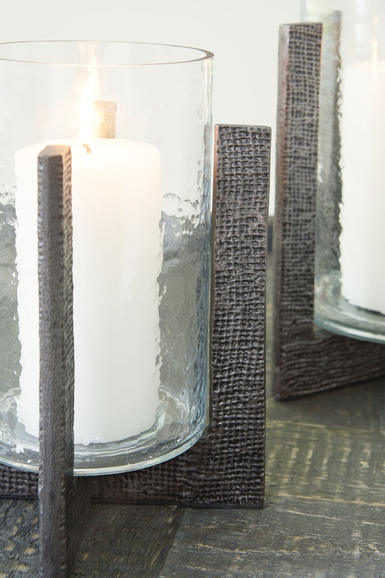 Garekton - Clear / Pewter Finish - Candle Holder Set (Set of 2) - Tony's Home Furnishings