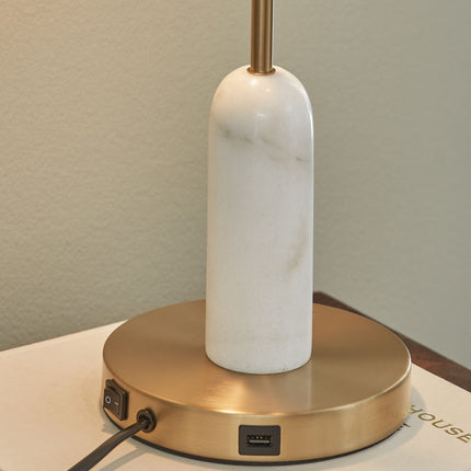 Rowleigh - Gold Finish / White - Marble Desk Lamp Signature Design by Ashley® 