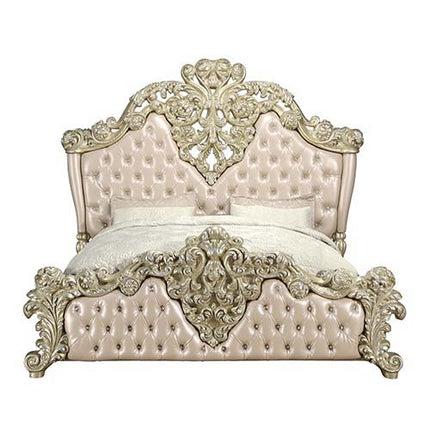 Vatican - Eastern King Bed - PU Leather, Light Gold & Champagne Silver Finish ACME 