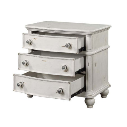 Jaqueline - Nightstand - Light Gray Linen & Antique White Finish ACME 