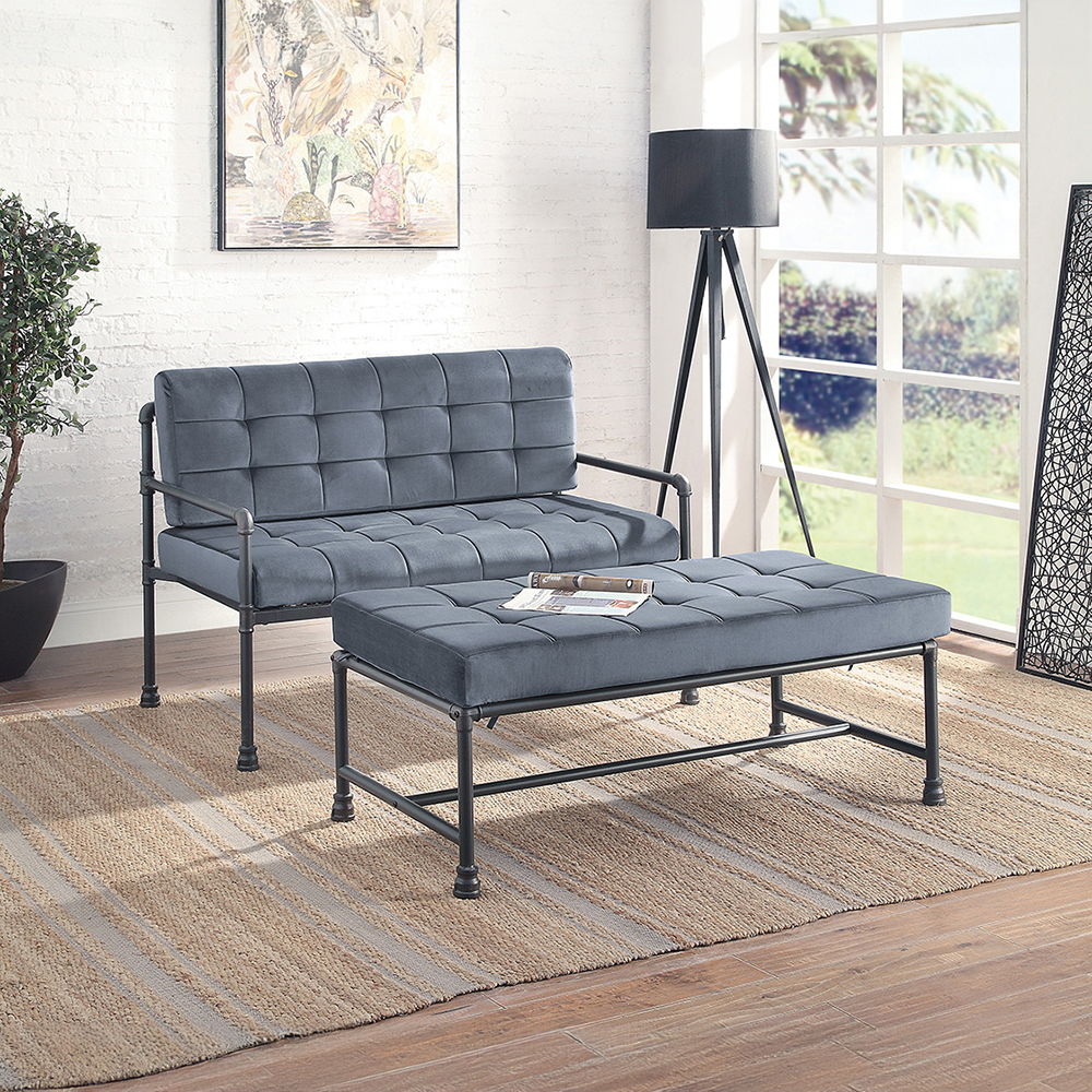 Brantley - Loveseat - Gray Velvet & Sandy Gray Finish ACME 