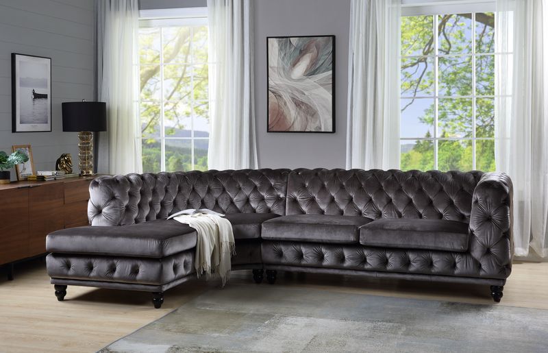 Atesis - Sectional Sofa - Dark Gray Velvet - Tony's Home Furnishings