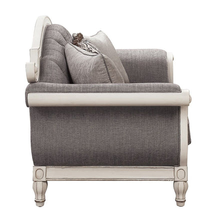 Florian - Loveseat With 3 Pillows - Gray & Antique White ACME 