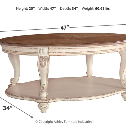 Realyn - White / Brown - Oval Cocktail Table Ashley Furniture 