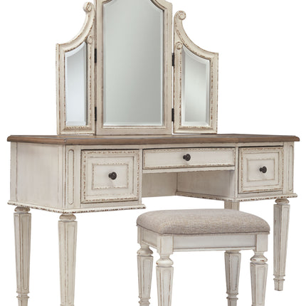 Realyn - White / Brown / Beige - Vanity/mirror/Stool (Set of 3) Ashley Furniture 