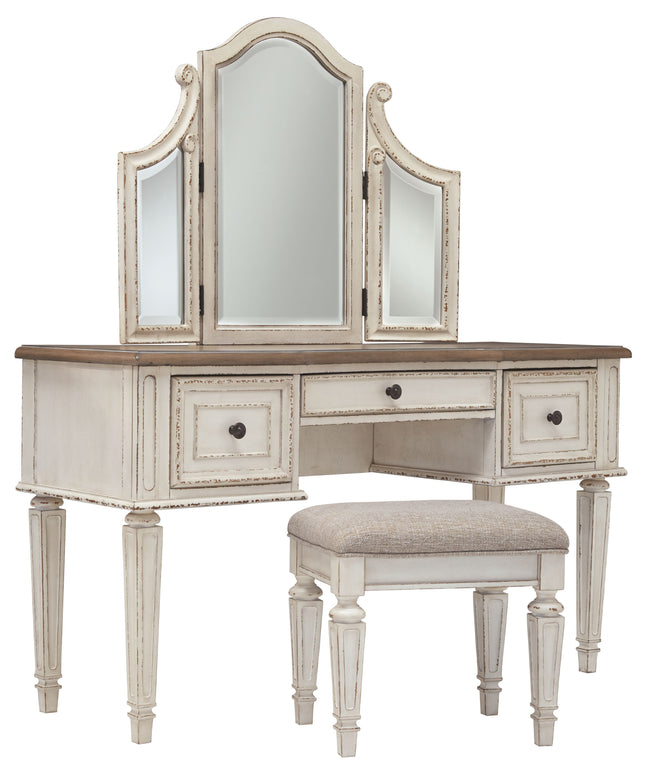 Realyn - White / Brown / Beige - Vanity/mirror/Stool (Set of 3) Ashley Furniture 