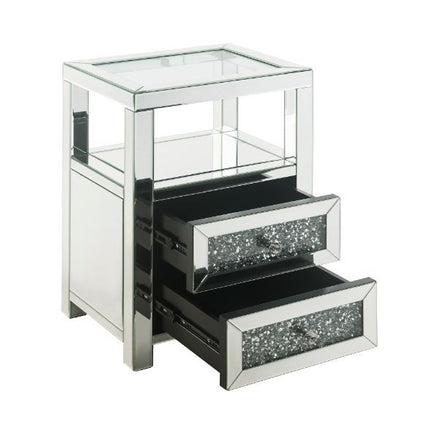 Noralie - Accent Table - Clear Glass, Mirrored & Faux Diamonds - 26" ACME 