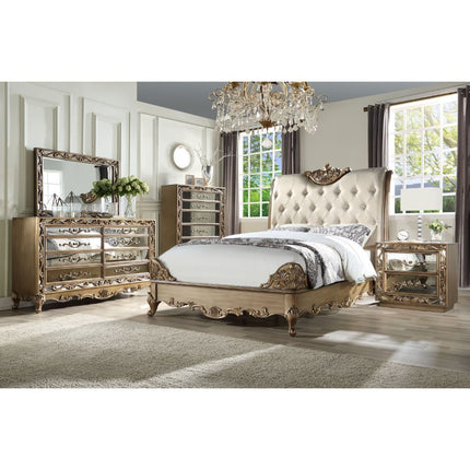 Orianne - California King Bed - Champagne PU & Antique Gold ACME 