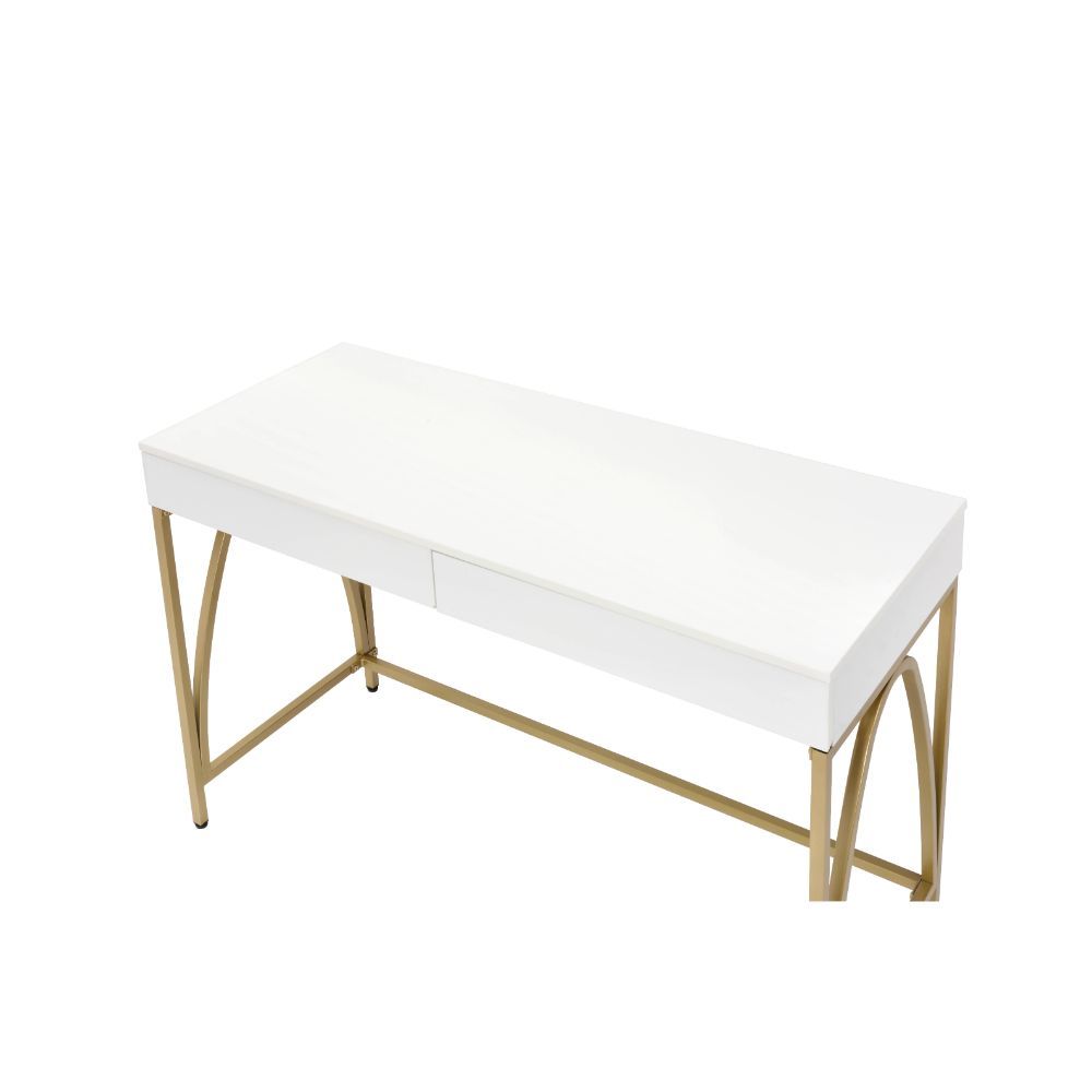 Lightmane - Desk - White High Gloss & Gold ACME 