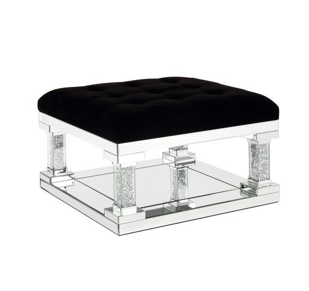 Noralie - Ottoman - Mirrored & Faux Diamonds - 18" - Tony's Home Furnishings