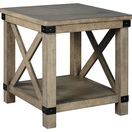 Aldwin - Gray - Rectangular End Table - Crossbuck Styling Ashley Furniture 