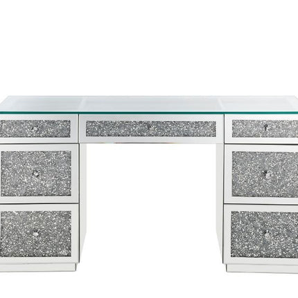 Noralie - Office Desk - Clear Glass, Mirrored & Faux Diamonds ACME 