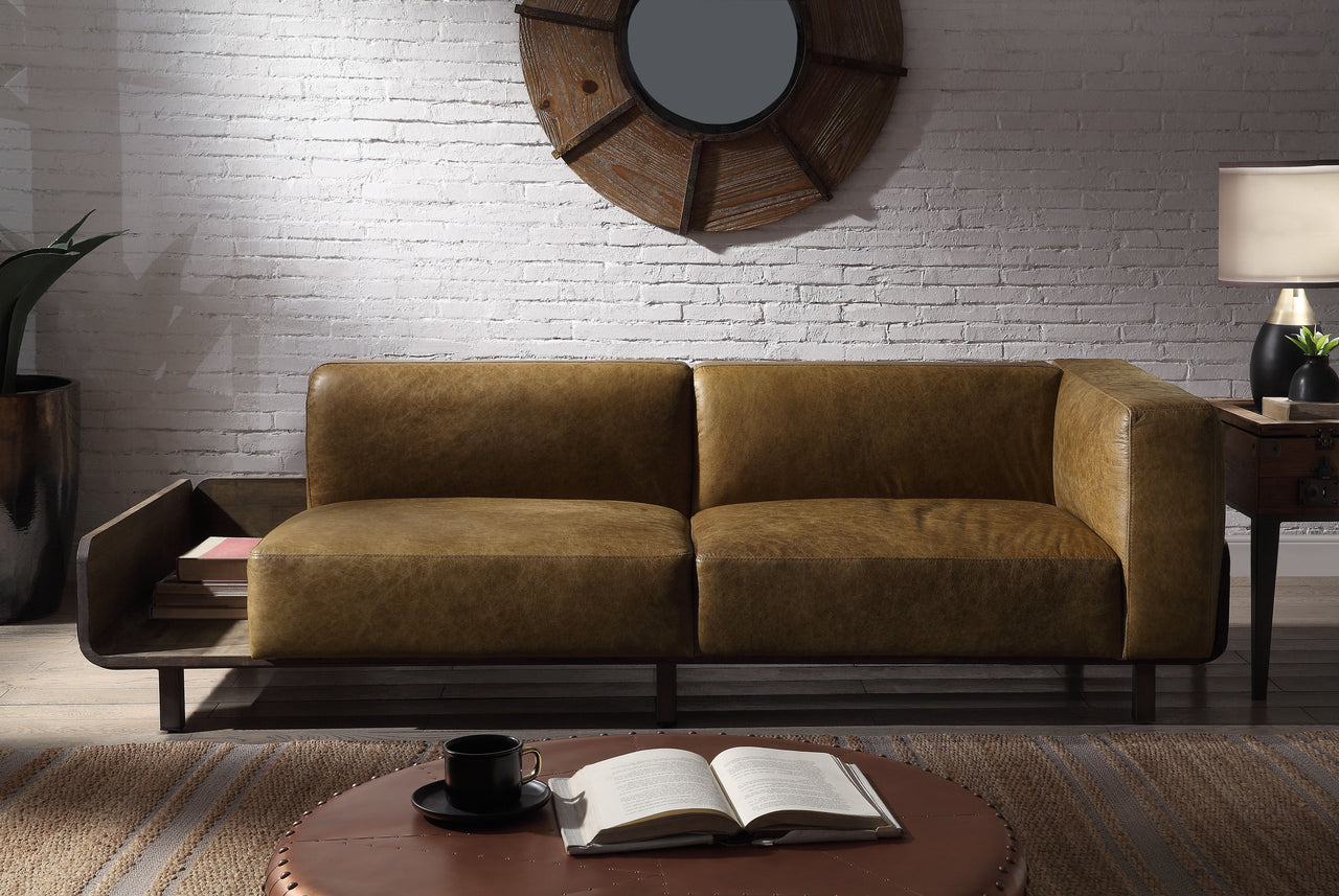 Blanca - Sofa - Chestnut Top Grain Leather & Rustic Oak - Tony's Home Furnishings