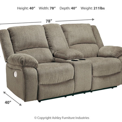 Draycoll - Pewter - Dbl Rec Pwr Loveseat W/Console Ashley Furniture 