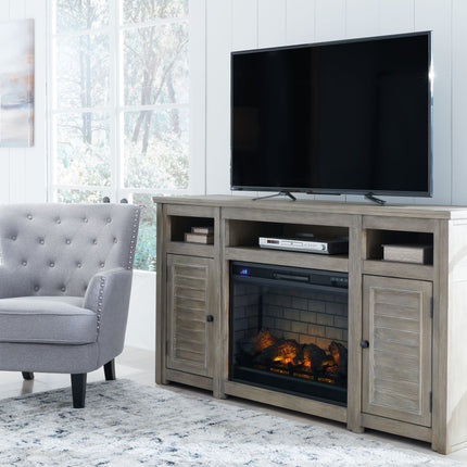 Moreshire - Bisque - 72" TV Stand With Electric Infrared Fireplace Insert Signature Design by Ashley® 