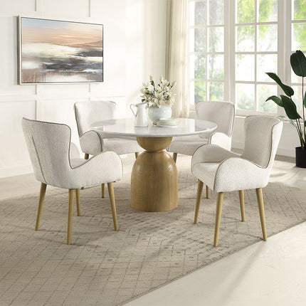 Kala - Round Dining Table With Marble Top - Natural Marble Top & Oak Finish ACME 