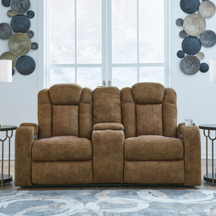 Wolfridge - Brindle - Power Reclining Loveseat With Console /Adj Hdrst Signature Design by Ashley® 