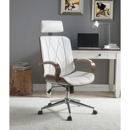 Yoselin - Office Chair - White PU & Walnut ACME 