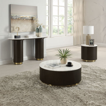 Clayten - End Table - White Natural Marble Top & Espreeso Finish ACME 