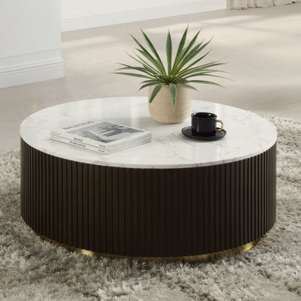 Clayten - Coffee Table - White Natural Marble Top & Espreeso Finish ACME 