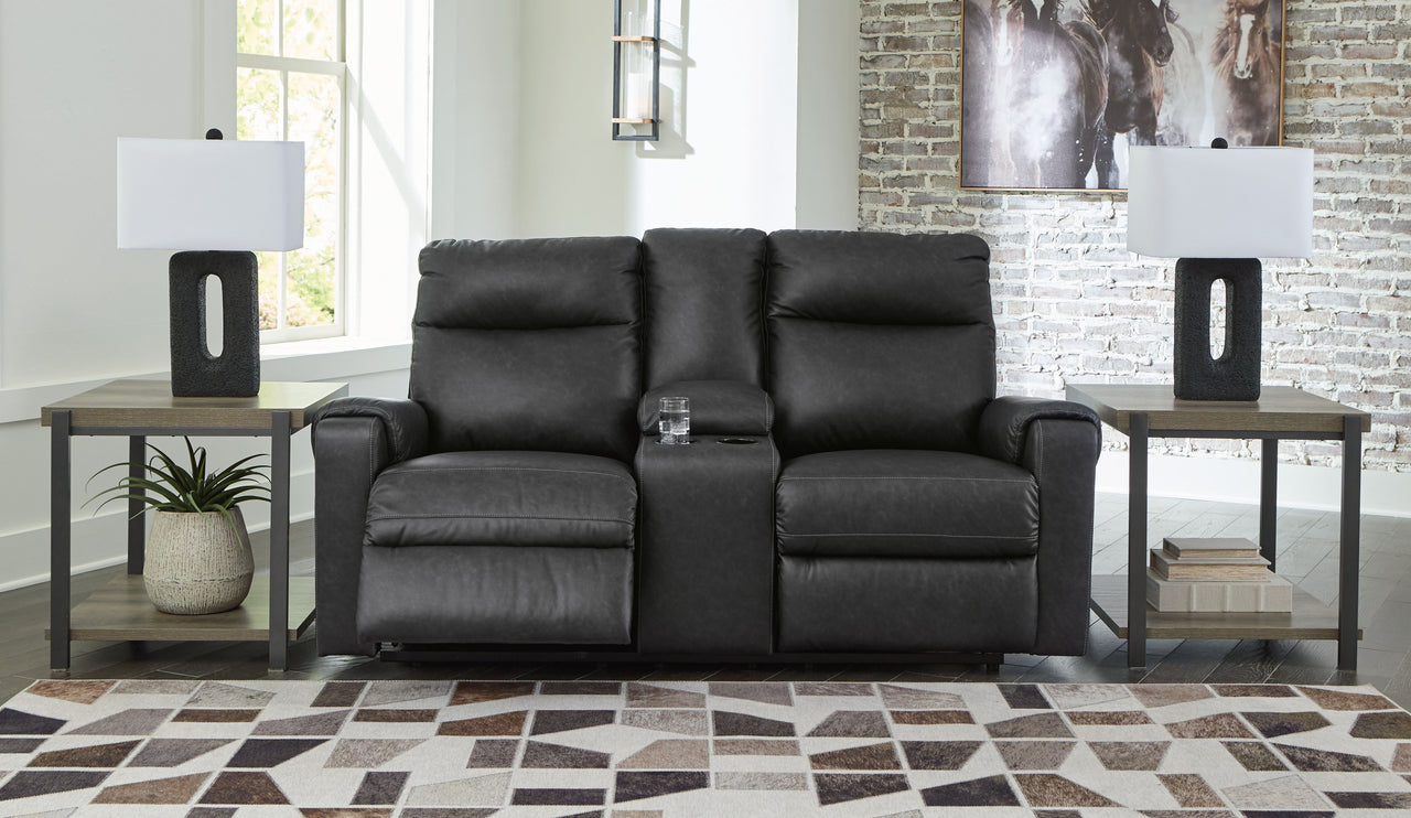 Axtellton - Carbon - Dbl Power Reclining Loveseat With Console - Tony's Home Furnishings