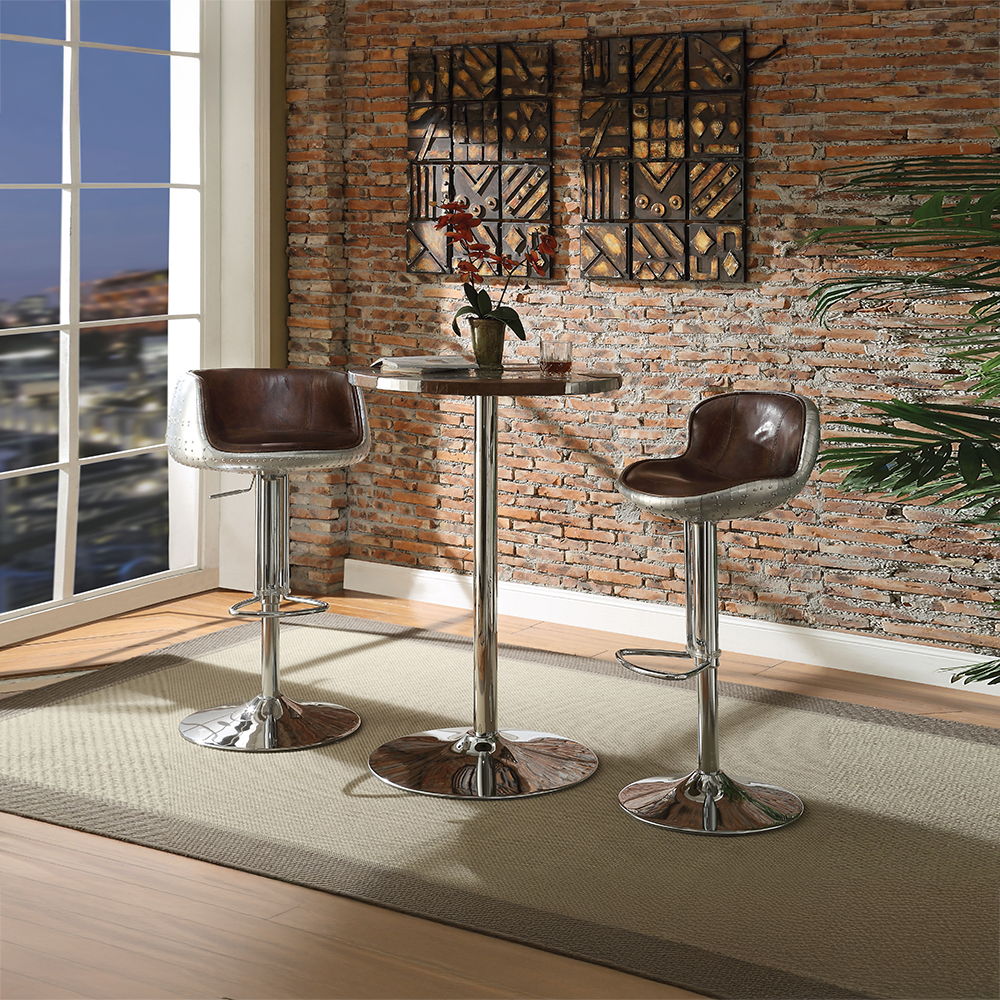 Brancaster - Stool - Vintage Brown Top Grain Leather & Aluminum - Tony's Home Furnishings