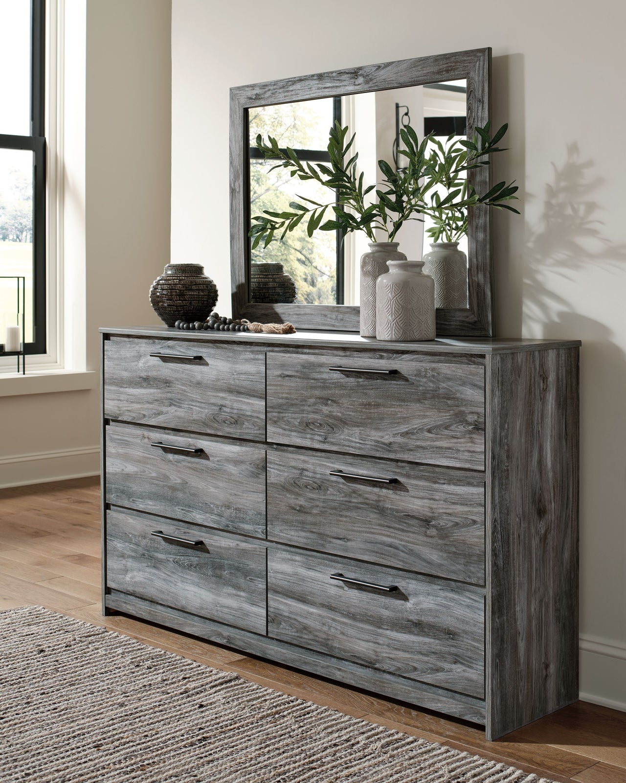 Baystorm - Gray - Dresser, Dark Gray Mirror Signature Design by Ashley® 
