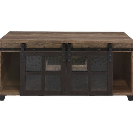 Nineel - Coffee Table - Obscure Glass, Rustic Oak & Black Finish ACME 