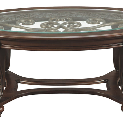 Norcastle - Dark Brown - Oval Cocktail Table Ashley Furniture 