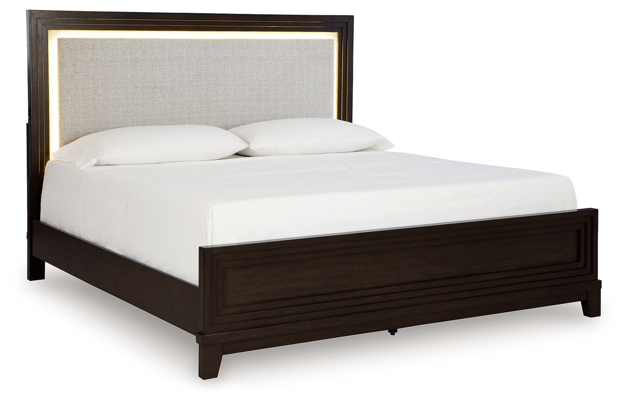 Neymorton - Dark Grayish Brown - King Upholstered Panel Bed - Tony's Home Furnishings