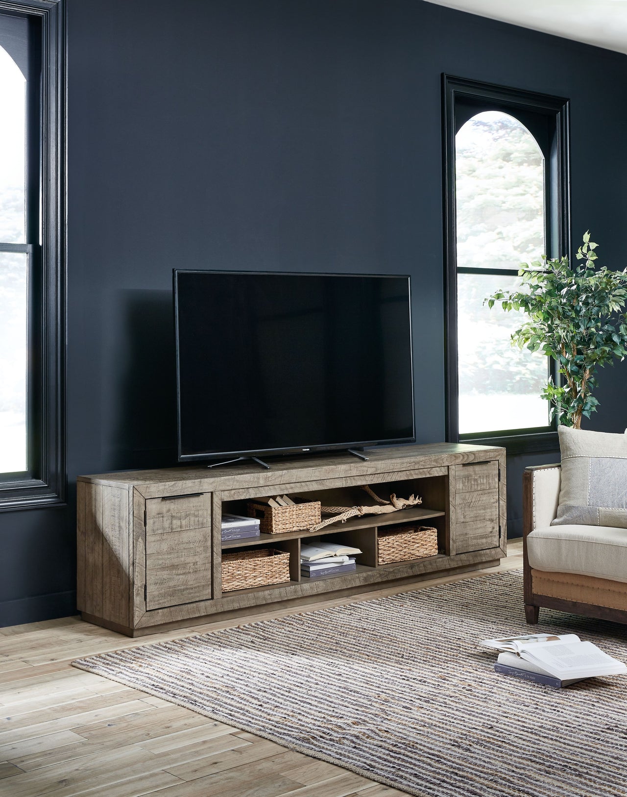 Krystanza - Weathered Gray - TV Stand With Wide Fireplace Insert - Tony's Home Furnishings