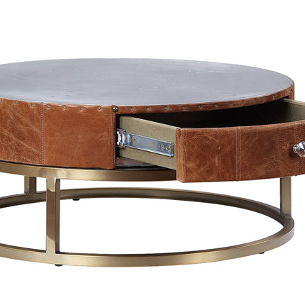 Tamas - Coffee Table - Aluminum & Cocoa Top Grain Leather - 13" ACME 