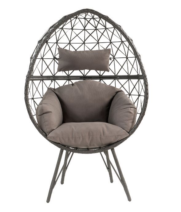 Aeven - Patio Lounge Chair - Light Gray Fabric & Black Wicker ACME 
