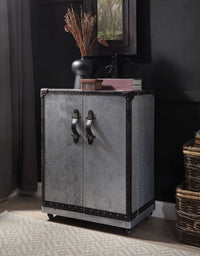 Brancaster - Wine Cabinet - Antique Ebony Top Grain Leather & Aluminum ACME 