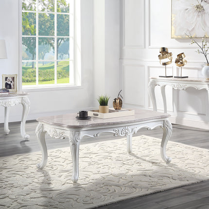 Ciddrenar - Coffee Table - Marble Top & White Finish ACME 