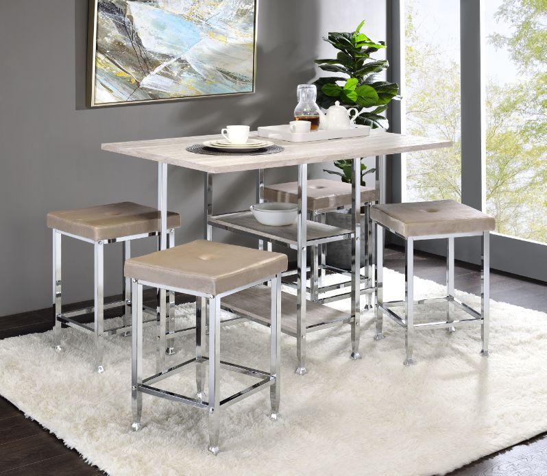 Raine - Counter Height Table - Antique White & Chrome Finish - Tony's Home Furnishings