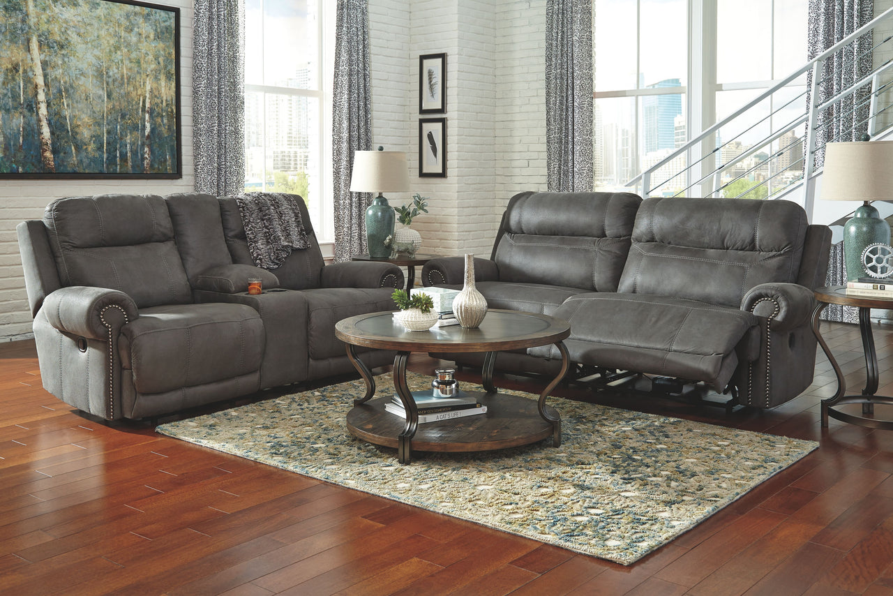 Austere - Gray - Dbl Rec Loveseat W/Console - Tony's Home Furnishings