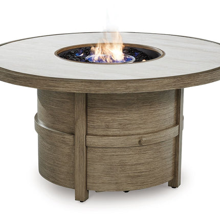 Rainier Ranch - Beige - Round Fire Pit Table Signature Design by Ashley® 