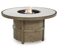 Rainier Ranch - Beige - Round Fire Pit Table Signature Design by Ashley® 